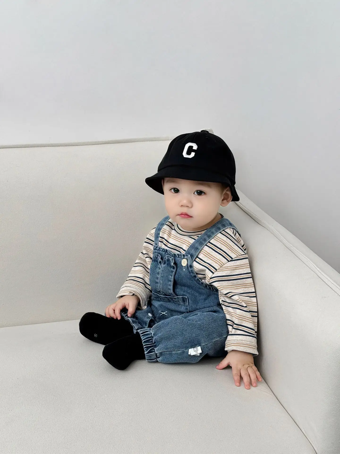 Baby Western Suit Striped T-Shirt Denim Overalls Set - Image 6