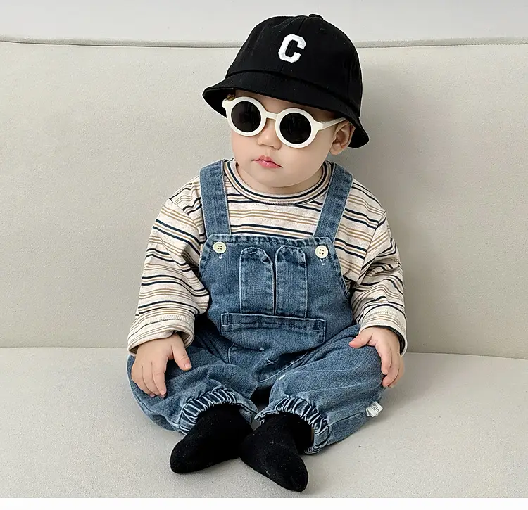 Baby Western Suit Striped T-Shirt Denim Overalls Set — feature 1