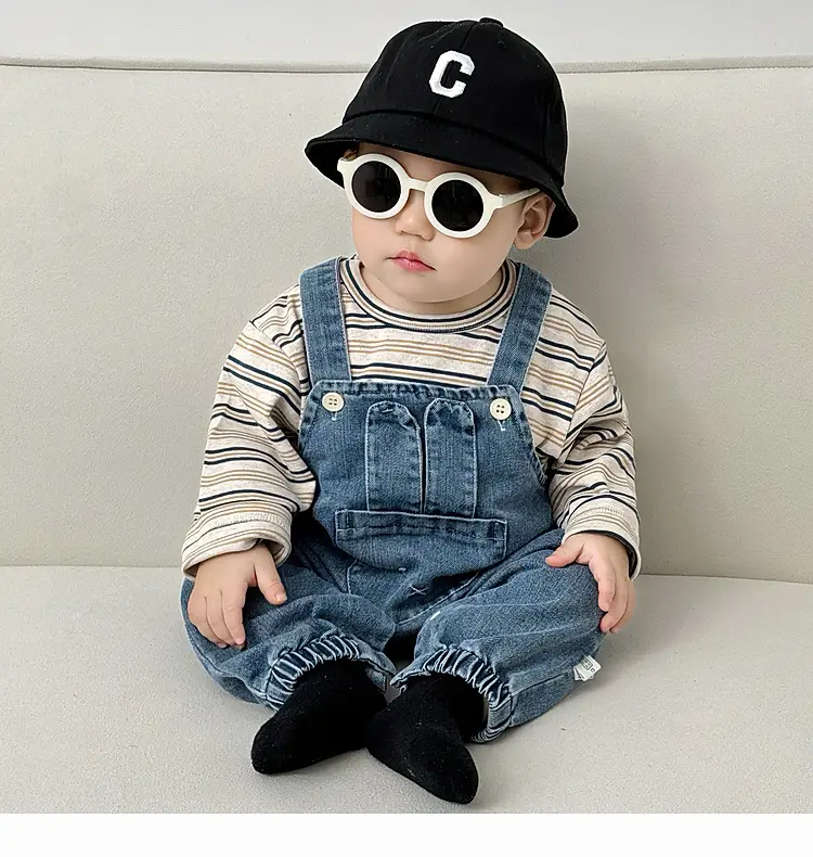 Baby Western Suit Striped T-Shirt Denim Overalls Set — feature 12
