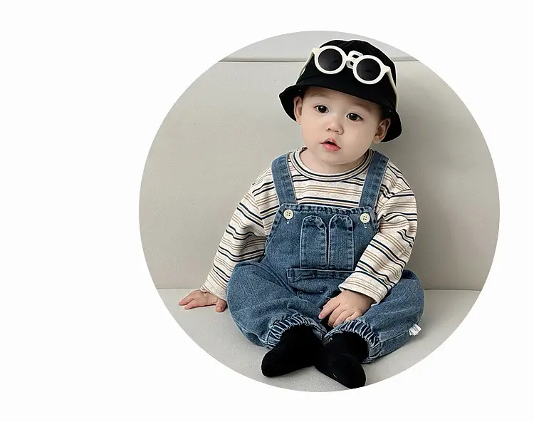 Baby Western Suit Striped T-Shirt Denim Overalls Set — feature 13