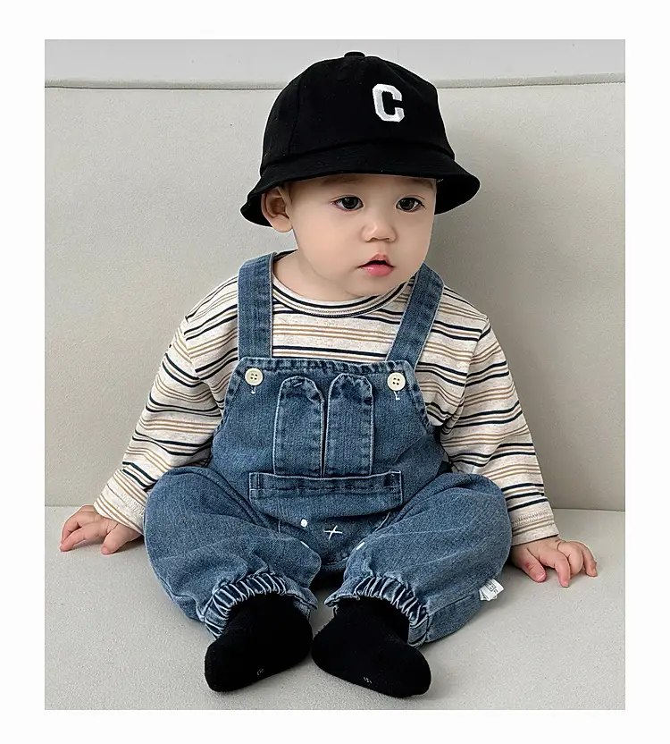 Baby Western Suit Striped T-Shirt Denim Overalls Set — feature 14