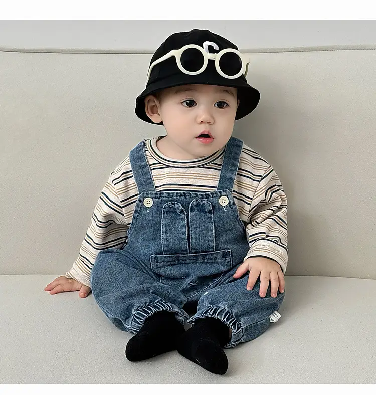 Baby Western Suit Striped T-Shirt Denim Overalls Set — feature 15