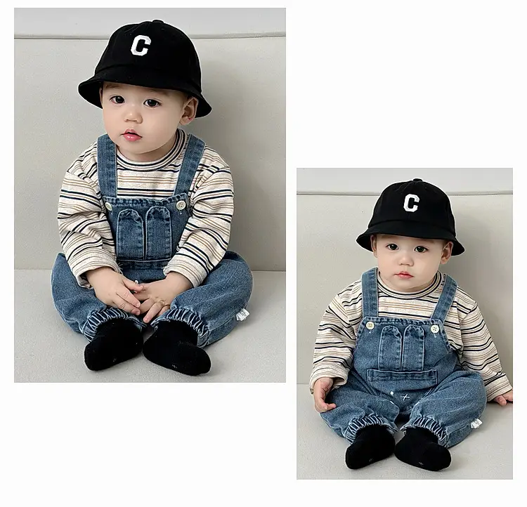 Baby Western Suit Striped T-Shirt Denim Overalls Set — feature 17