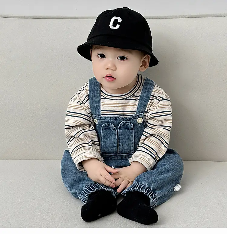 Baby Western Suit Striped T-Shirt Denim Overalls Set — feature 3