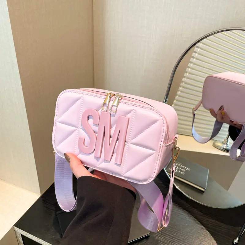 Pink Lettered Women's Crossbody Bag with Wide Strap - Image 2