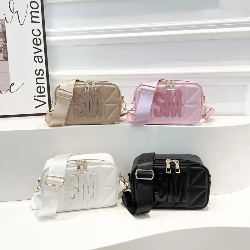 Pink Lettered Women's Crossbody Bag with Wide Strap - Image 3