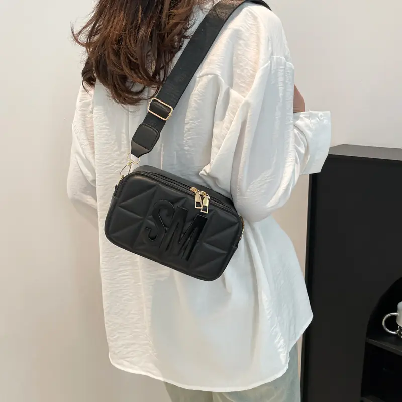 Pink Lettered Women's Crossbody Bag with Wide Strap - Image 4