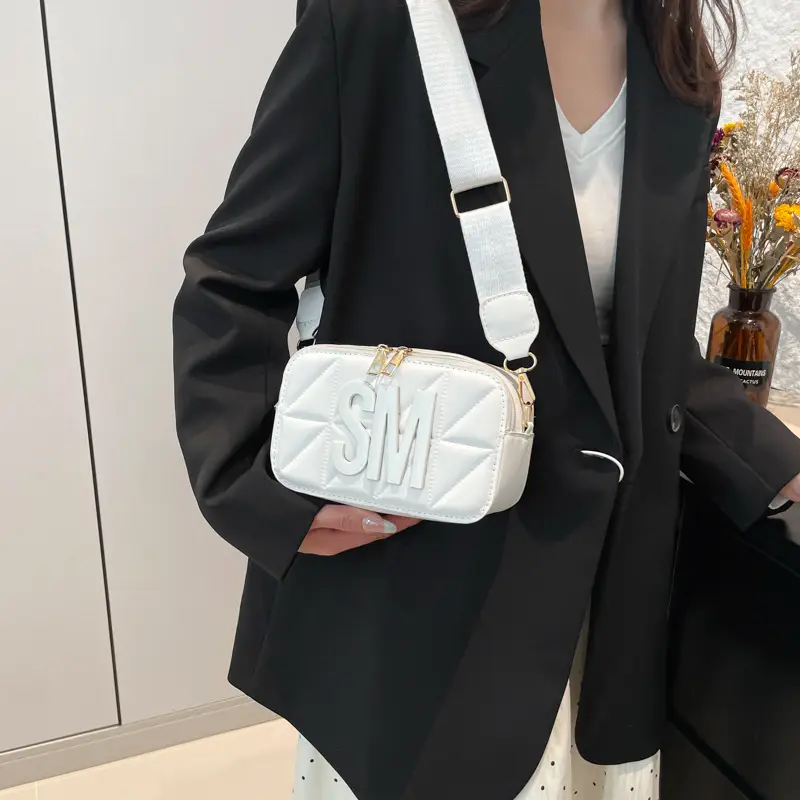 Pink Lettered Women's Crossbody Bag with Wide Strap - Image 5