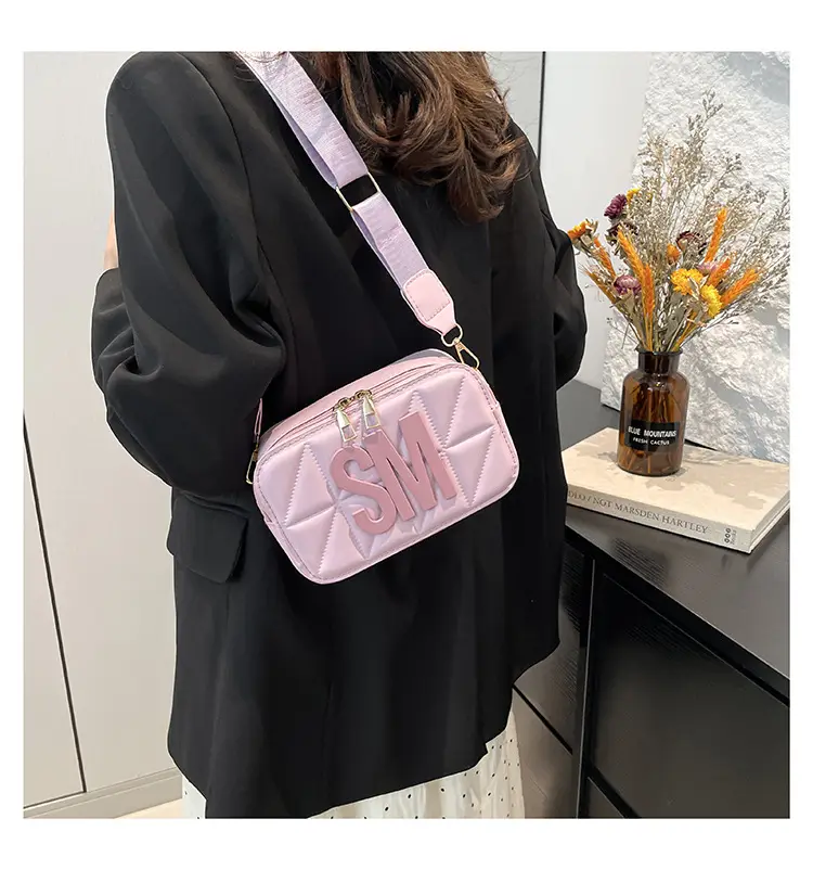 Pink Lettered Women's Crossbody Bag with Wide Strap — feature 13