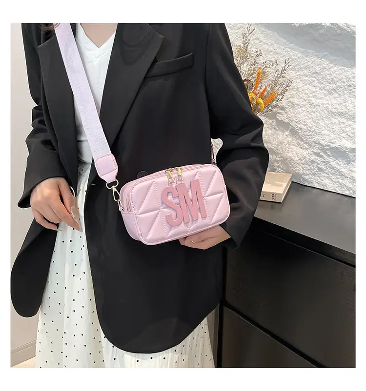Pink Lettered Women's Crossbody Bag with Wide Strap — feature 14