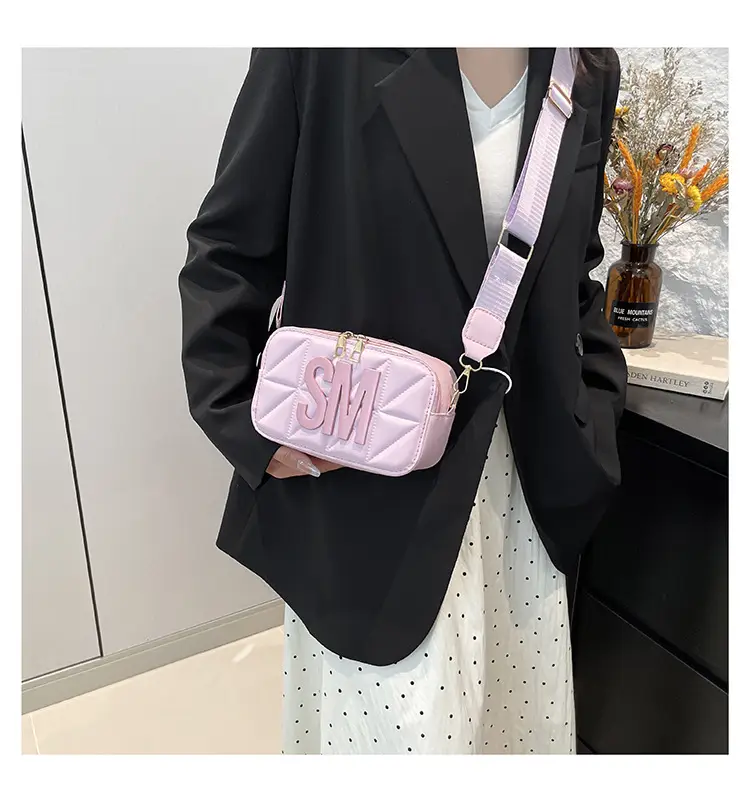 Pink Lettered Women's Crossbody Bag with Wide Strap — feature 15