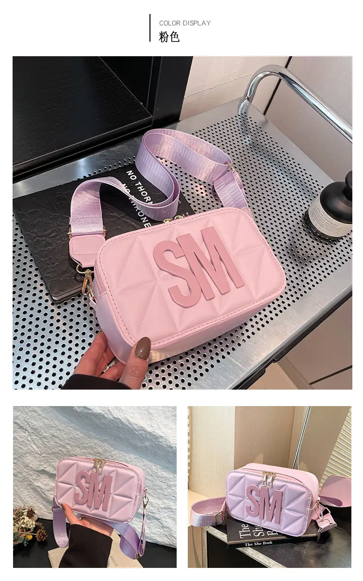 Pink Lettered Women's Crossbody Bag with Wide Strap — feature 25
