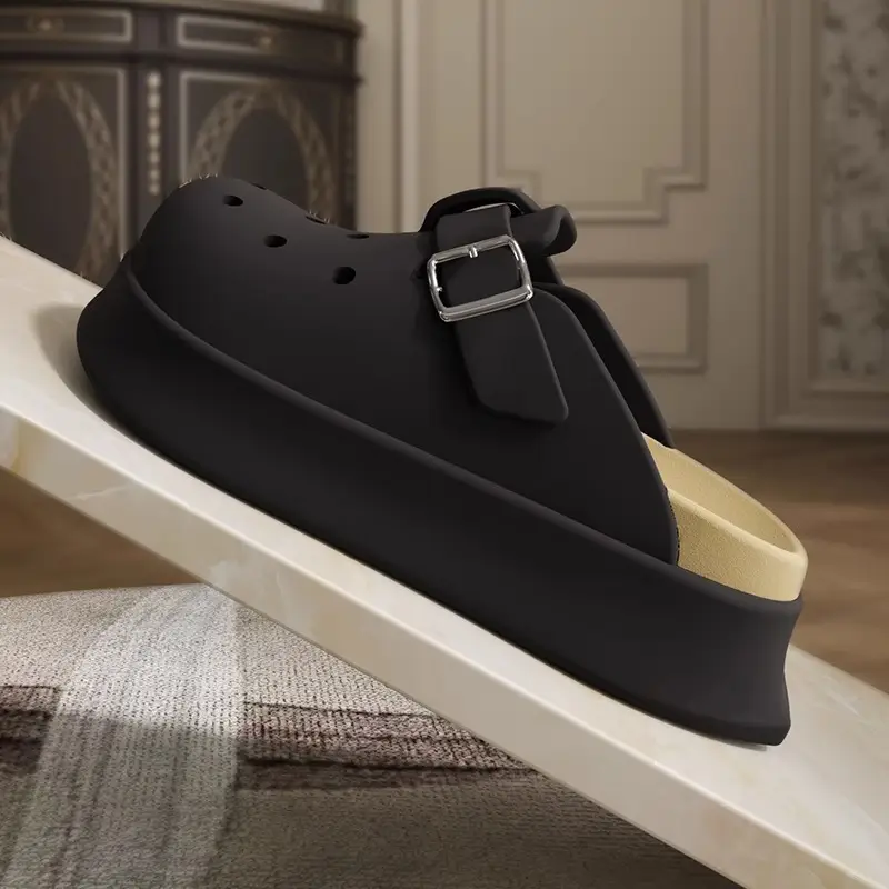 Women's Black Buckle Sandals Summer New Thick Soles