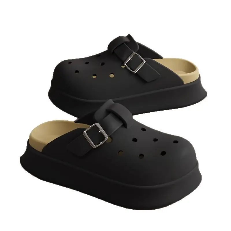 Women's Black Buckle Sandals Summer New Thick Soles