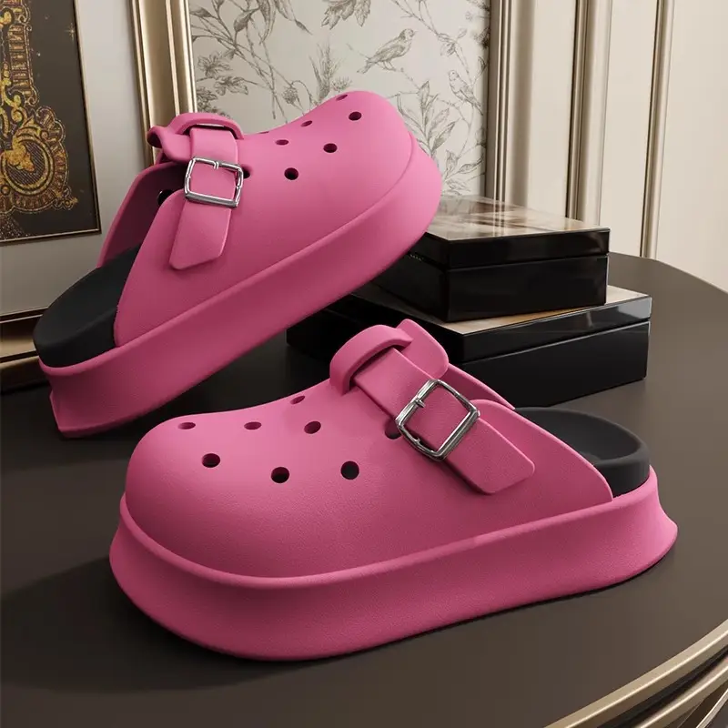 Women's Black Buckle Sandals Summer New Thick Soles