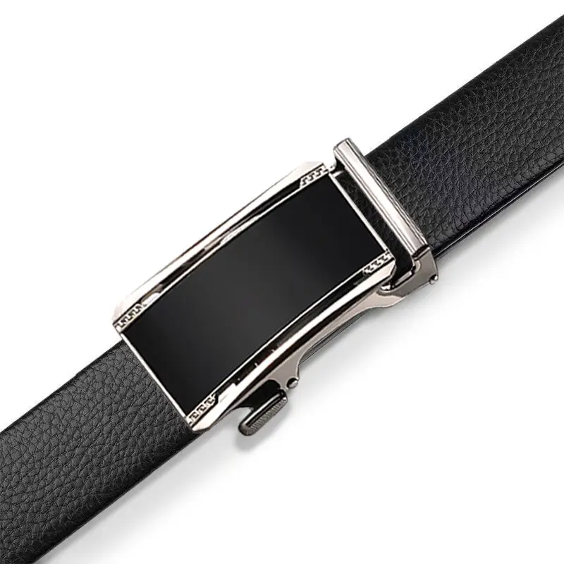 Men's Black Leather Belt with Silver Buckle - Image 4
