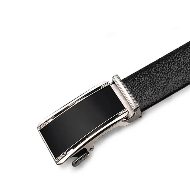 Men's Black Leather Belt with Silver Buckle - Image 5