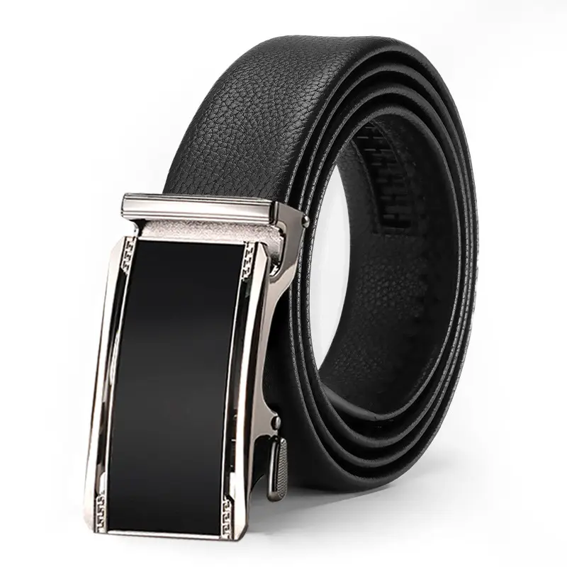 Men's Black Leather Belt with Silver Buckle - Image 6