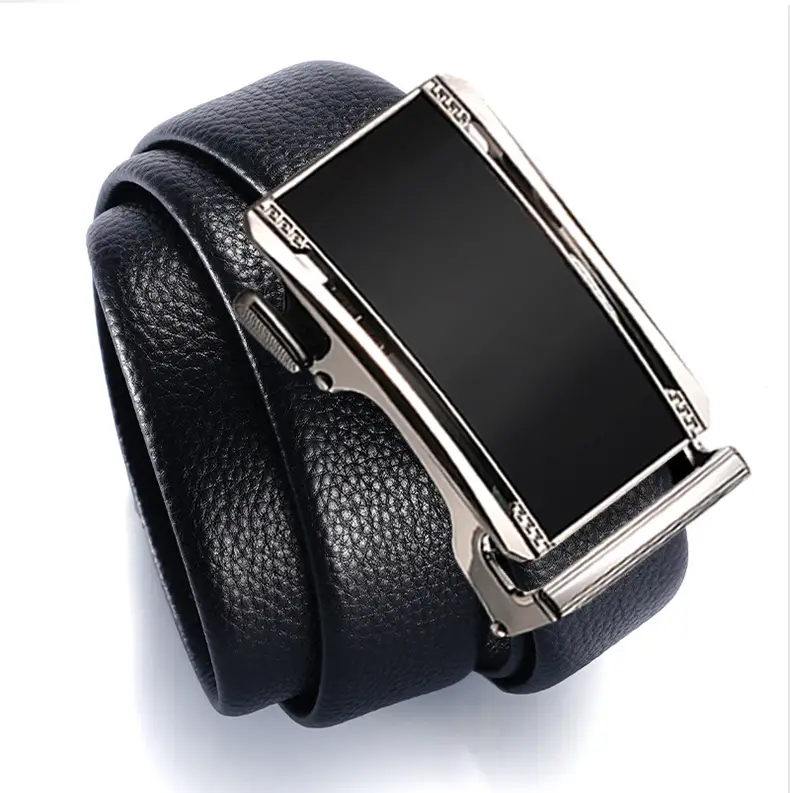 Men's Black Leather Belt with Silver Buckle — feature 11