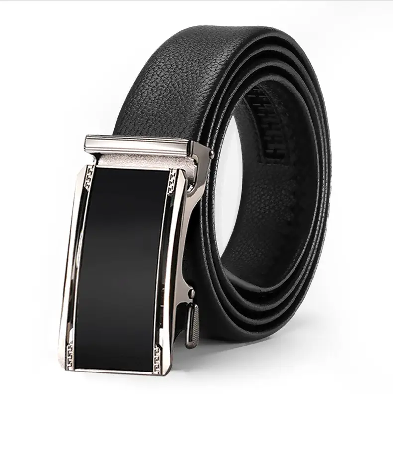 Men's Black Leather Belt with Silver Buckle — feature 13
