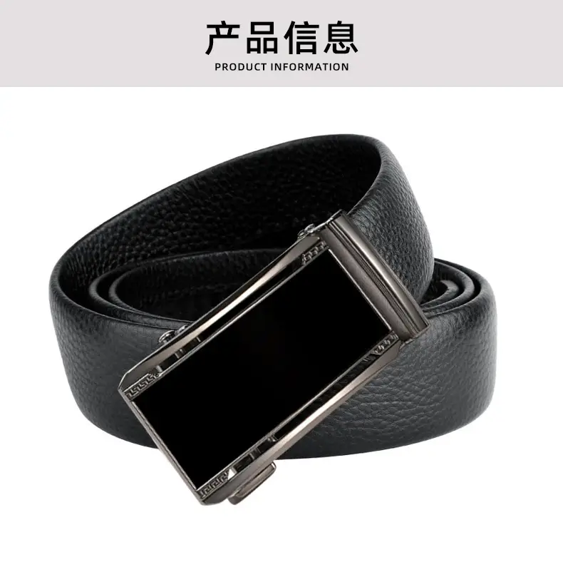 Men's Black Leather Belt with Silver Buckle — feature 3