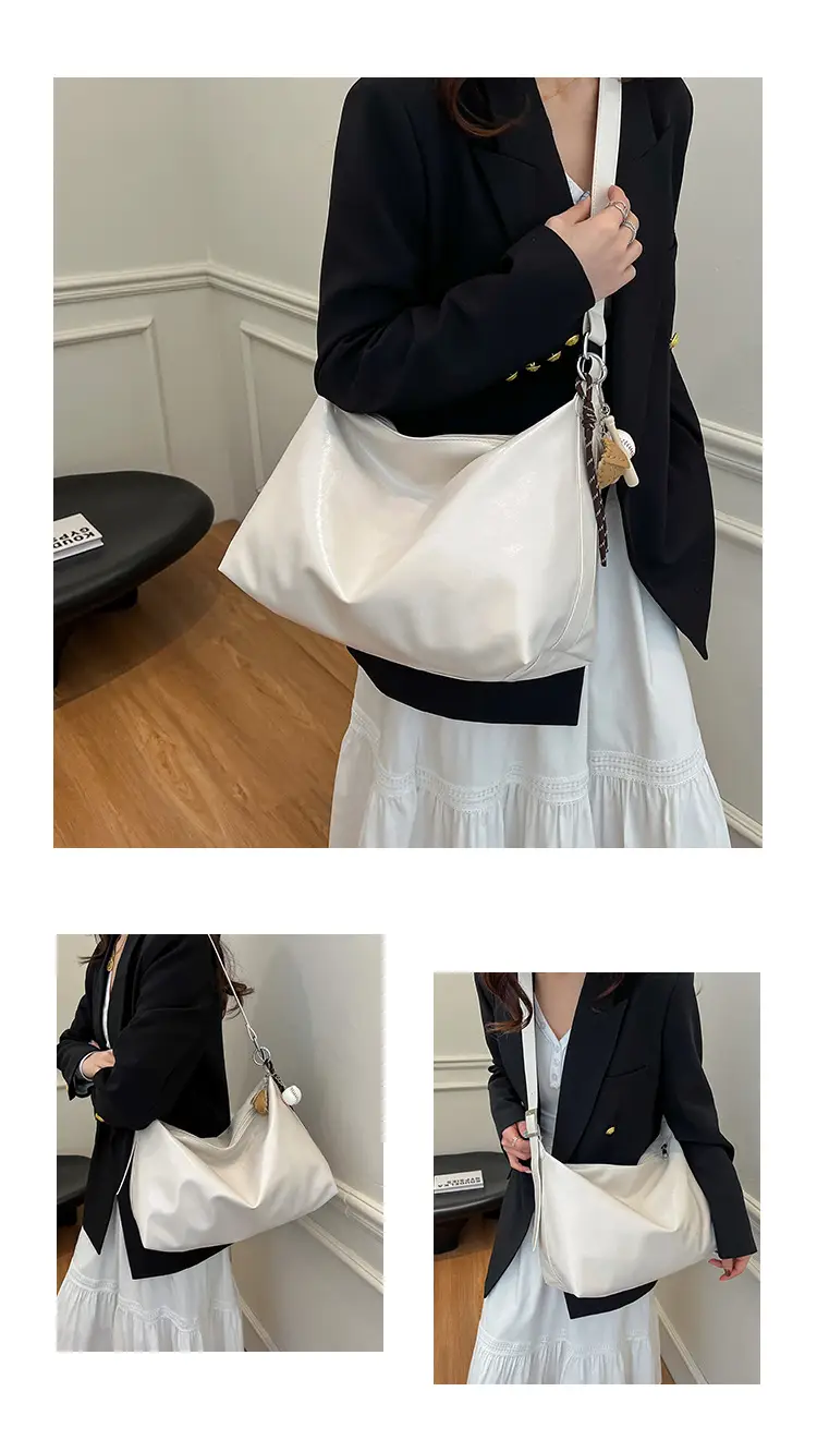 White Satin Shoulder Bag for Women 2025 New Commuter Tote — feature 10
