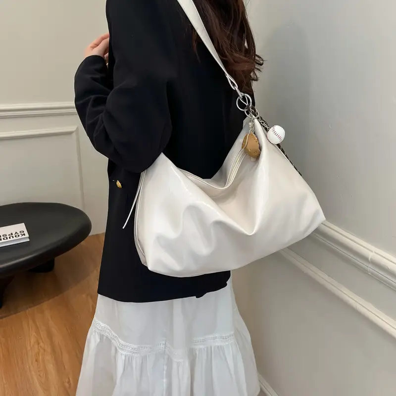 White Satin Shoulder Bag for Women 2025 New Commuter Tote - Image 4