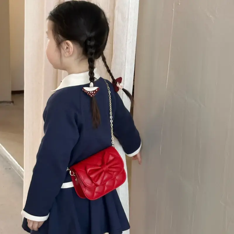 Sweet Bow Mini Crossbody Bag for Girls in Pink, White, Red, Black, Silver - Image 8
