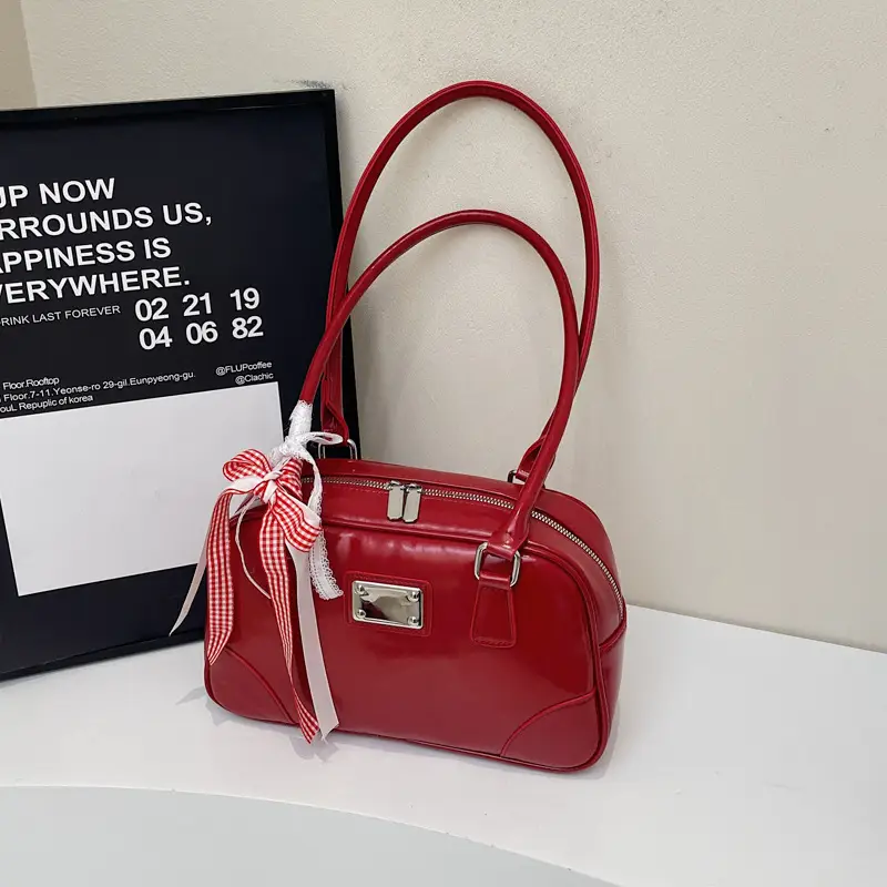 Red French Genuine Leather Shoulder Bag for Women - Image 5