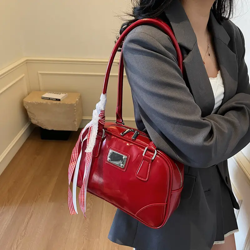 Red French Genuine Leather Shoulder Bag for Women - Image 7