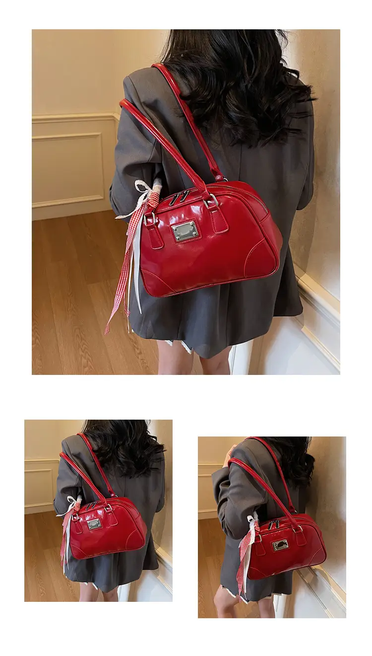 Red French Genuine Leather Shoulder Bag for Women — feature 12