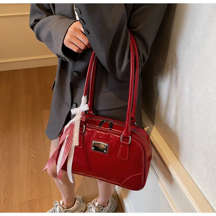 Red French Genuine Leather Shoulder Bag for Women — feature 29