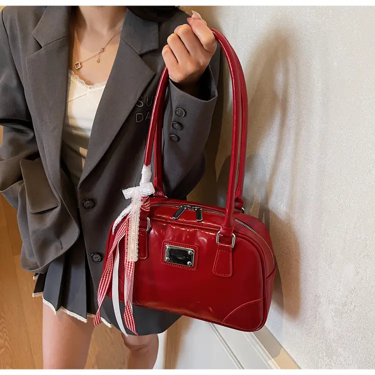 Red French Genuine Leather Shoulder Bag for Women — feature 30