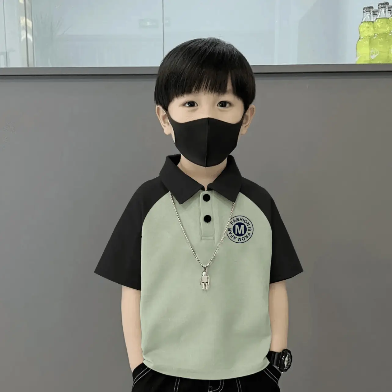 Children's 100% Cotton Polo Shirt Brown Cream Short Sleeve Boys — feature 28