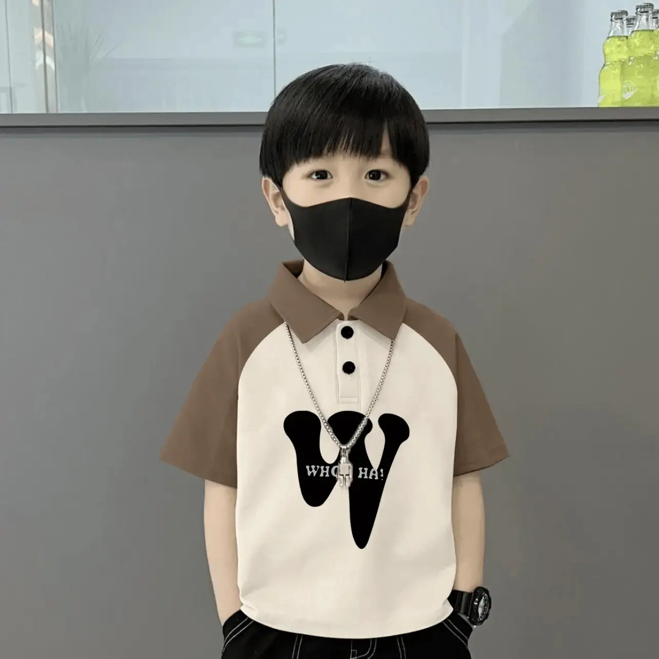 Children's 100% Cotton Polo Shirt Brown Cream Short Sleeve Boys - Image 15