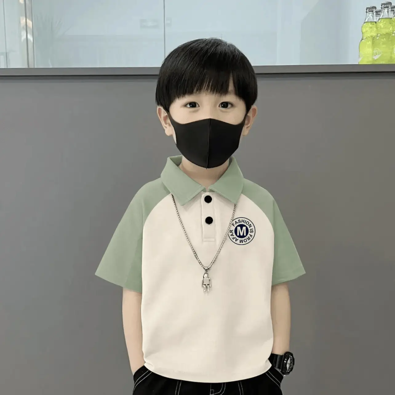 Children's 100% Cotton Polo Shirt Brown Cream Short Sleeve Boys - Image 25