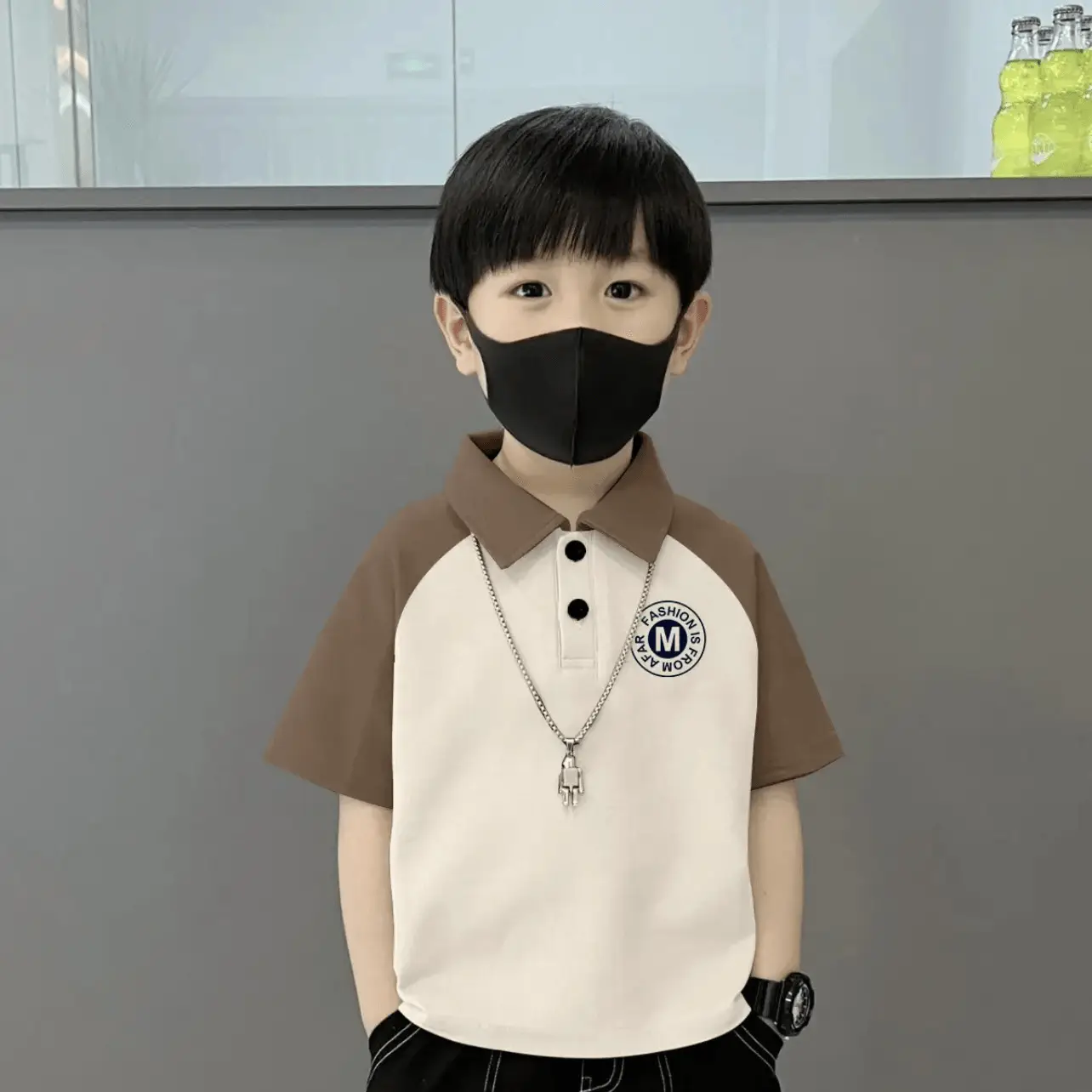 Children's 100% Cotton Polo Shirt Brown Cream Short Sleeve Boys - Image 27