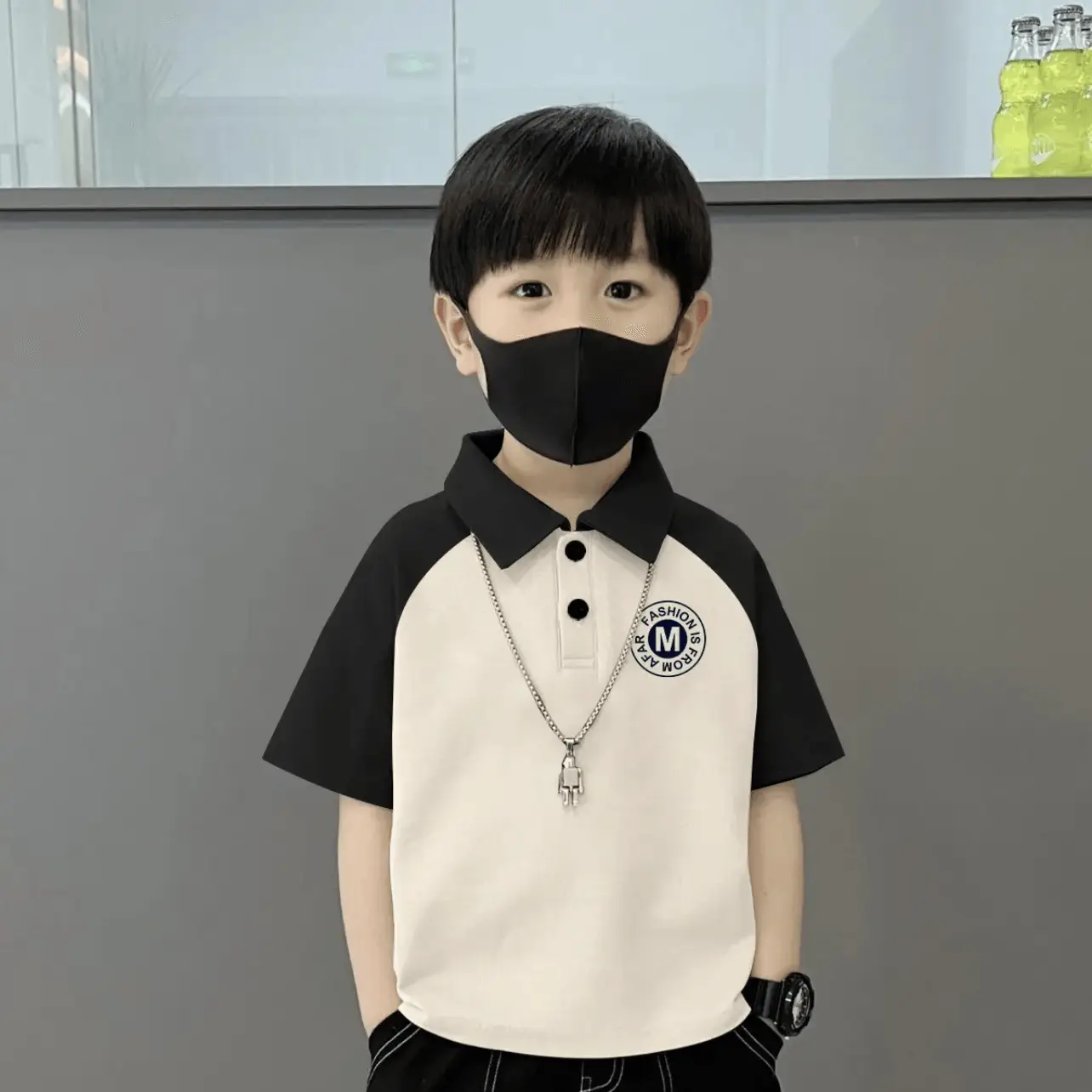 Children's 100% Cotton Polo Shirt Brown Cream Short Sleeve Boys - Image 28