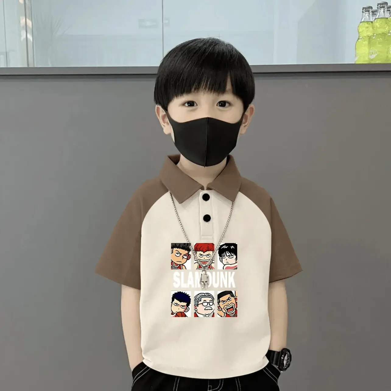 Children's 100% Cotton Polo Shirt Brown Cream Short Sleeve Boys - Image 3