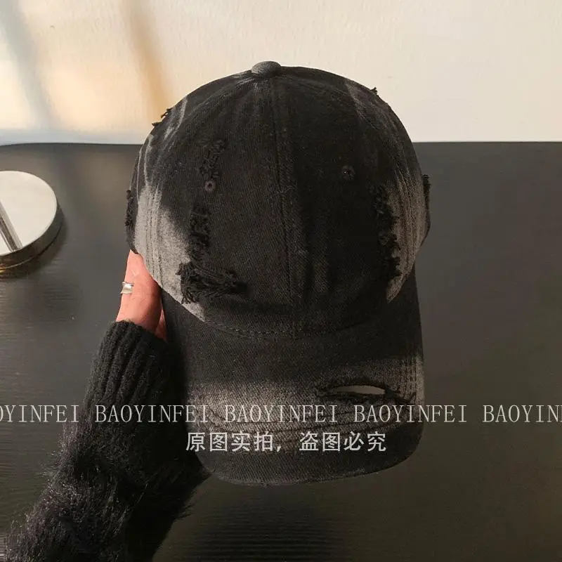 Washed Hole Baseball Cap Women Wide Brim Pink Korean Style - Image 3