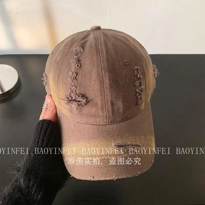 Washed Hole Baseball Cap Women Wide Brim Pink Korean Style - Image 4