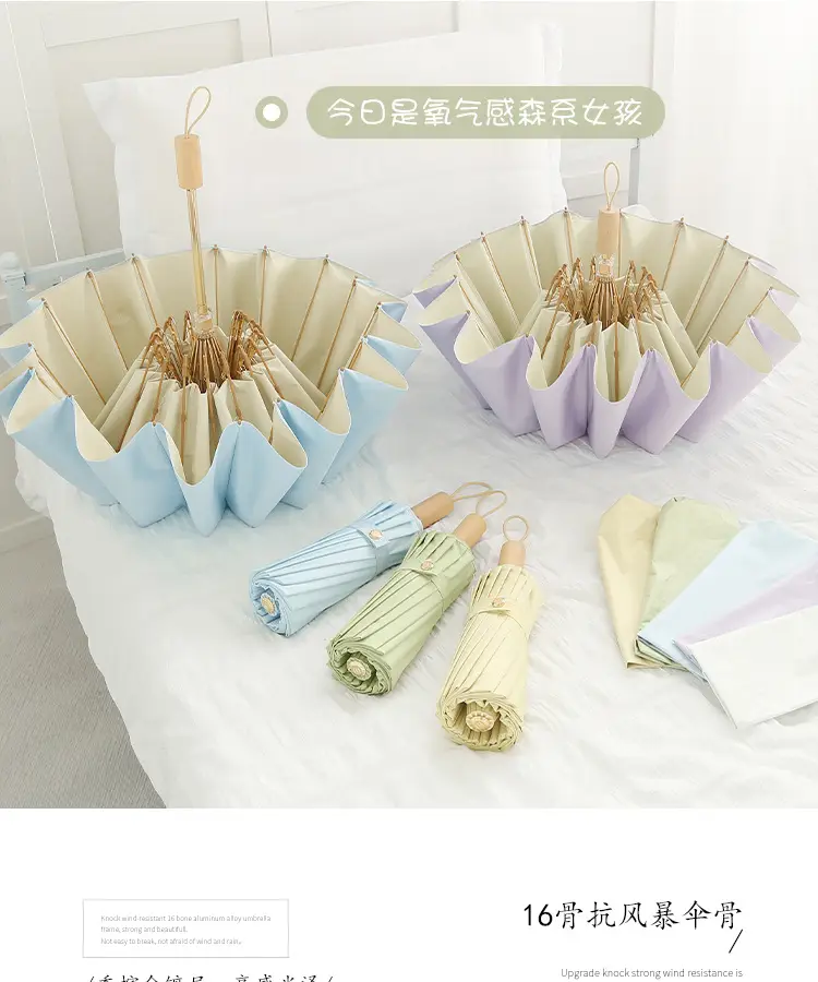 New Color Glue 16 Bone Sunshade Sun Umbrella Sunscreen UV Protection Women's Ins Folding Color Glue Dual-Use Upf50 — feature 7