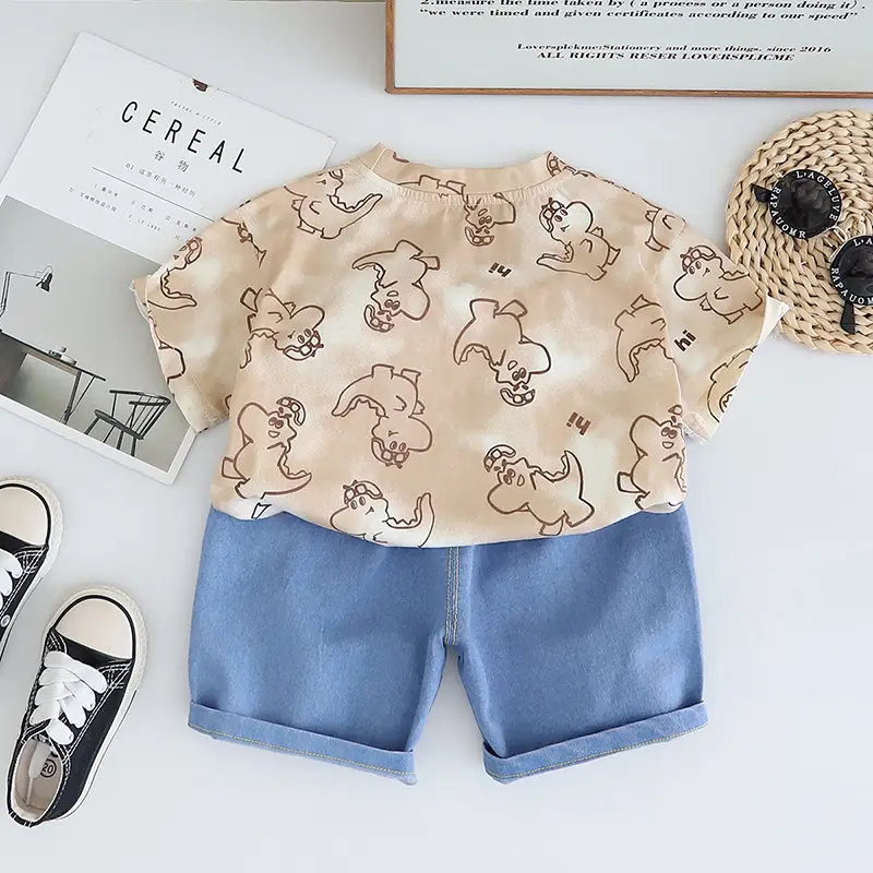 Children's 2025 Summer Suit with Dinosaur Print T-Shirt — feature 8