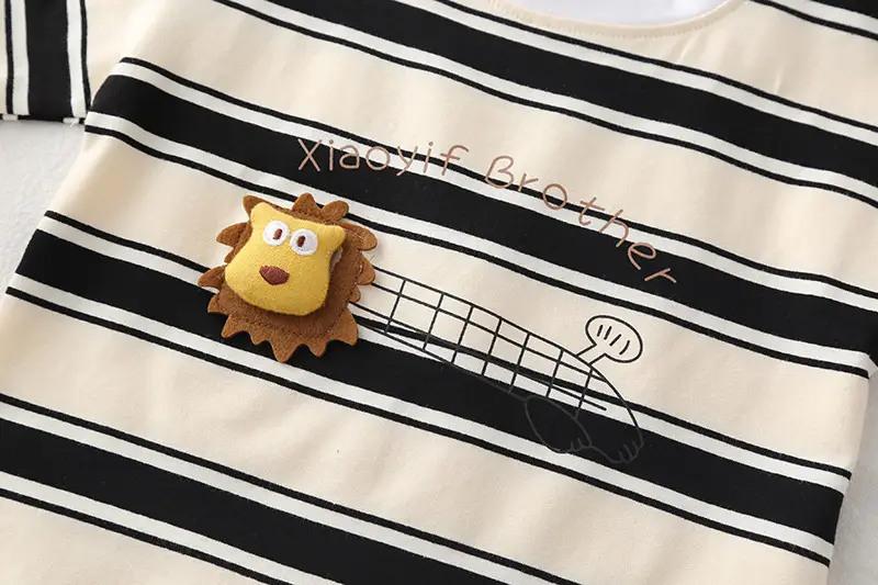 Boys Striped T-Shirt Shorts Set with 3D Lion Design — feature 13