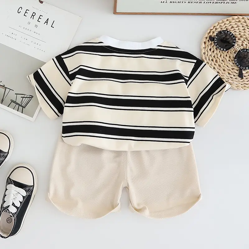 Boys Striped T-Shirt Shorts Set with 3D Lion Design — feature 8