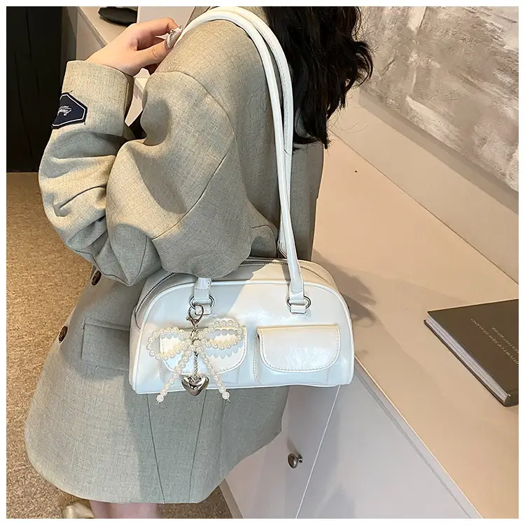 White Pearl Bow Shoulder Bag for Women — feature 23