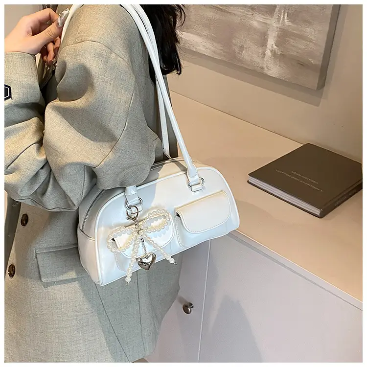 White Pearl Bow Shoulder Bag for Women — feature 24