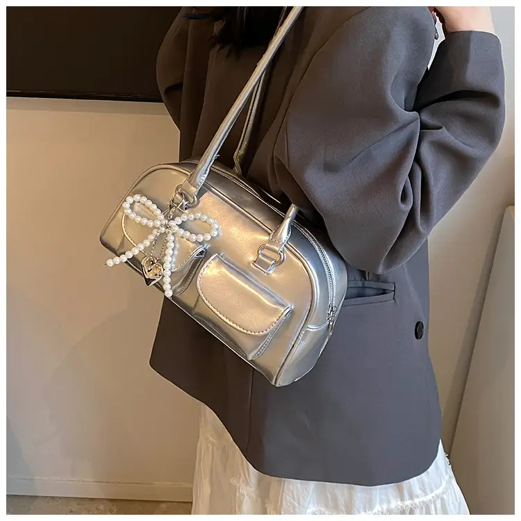 White Pearl Bow Shoulder Bag for Women — feature 29