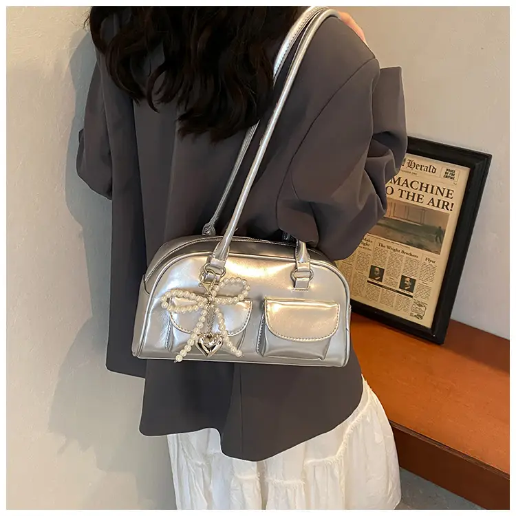 White Pearl Bow Shoulder Bag for Women — feature 32