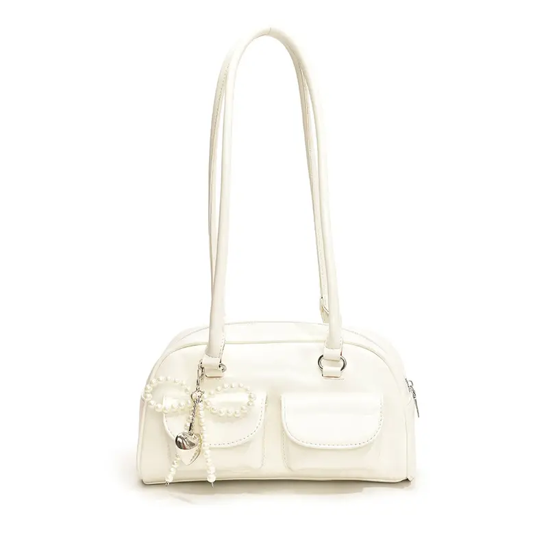 White Pearl Bow Shoulder Bag for Women - Image 2